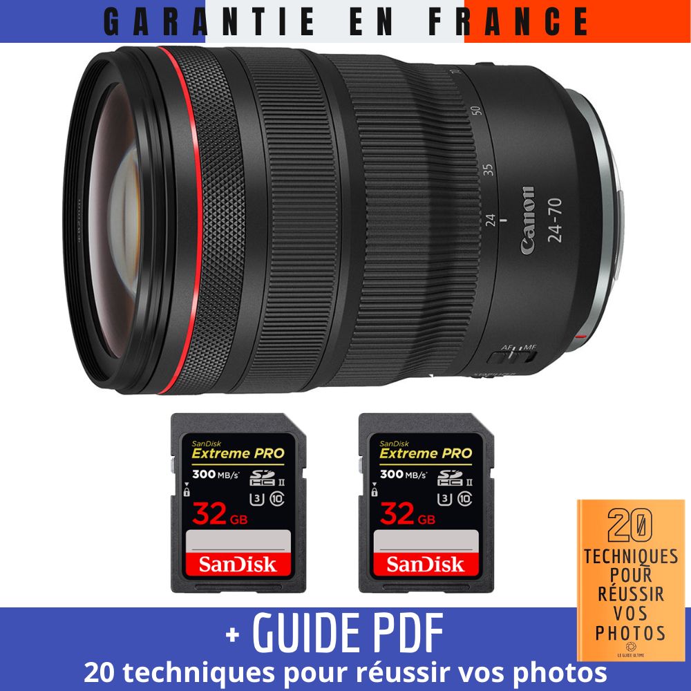 Canon RF 24-70mm f/2.8L IS USM Lens + 2 SanDisk 32GB Extreme PRO UHS-II 300MB/s Cards + '20 Techniques for Succeeding in Your Photos' Guide
