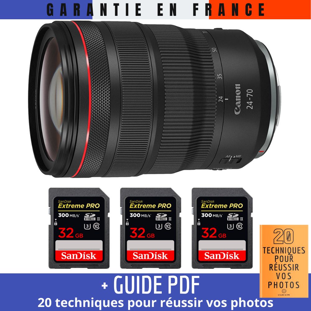 Canon RF 24-70mm f/2.8L IS USM Lens + 3 SanDisk 32GB Extreme PRO UHS-II 300MB/s Cards + '20 Techniques for Succeeding in Your Photos' Guide