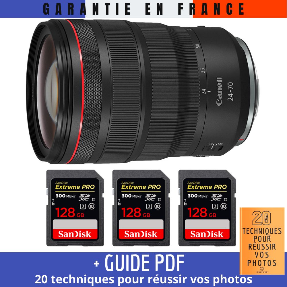 Canon RF 24-70mm f/2.8L IS USM Lens + 3 SanDisk 128GB UHS-II Cards + '20 TECHNIQUES FOR SUCCESSFUL PHOTOS' Guide