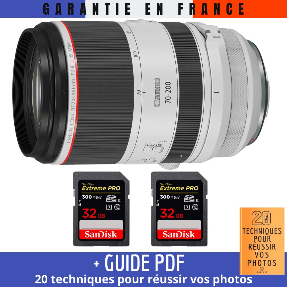 Canon RF 70-200mm f/2.8L IS USM Lens + 2x SanDisk 32GB UHS-II 300MB/s Cards + '20 Techniques for Succeeding in Your Photos' Guide