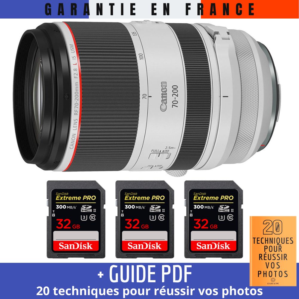 Canon RF 70-200mm f/2.8L IS USM Lens + 3 SanDisk 32GB UHS-II Cards + '20 Techniques for Succeeding in Your Photos' Guide
