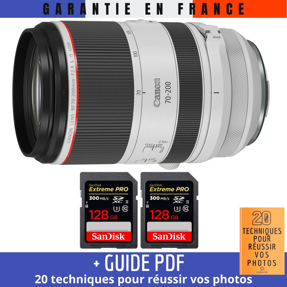Canon RF 70-200mm f/2.8L IS USM Lens + 2 SanDisk 128GB UHS-II 300MB/s Cards + '20 TECHNIQUES FOR SUCCESSFUL PHOTOS' Guide