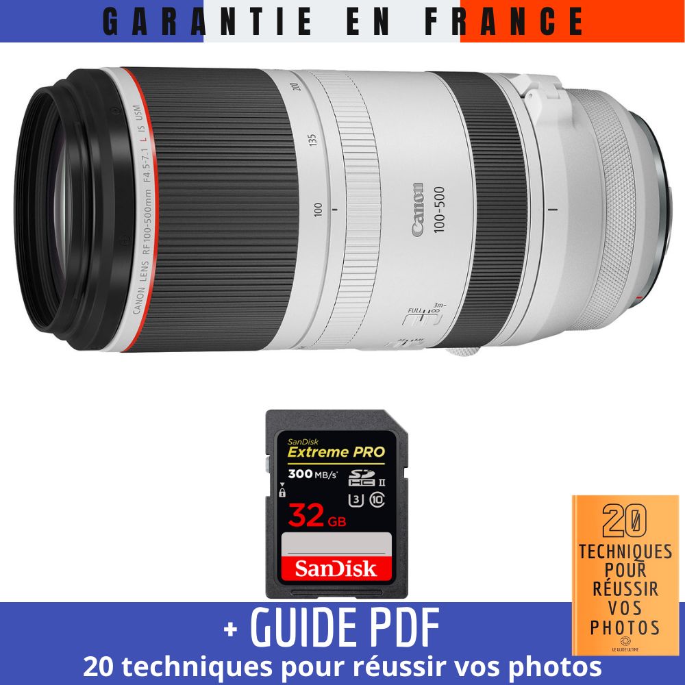 Canon RF 100-500mm f/4.5-7.1L IS USM + 1 SanDisk 32GB UHS-II 300MB/s + Guide PDF '20 TECHNIQUES POUR RÉUSSIR VOS PHOTOS