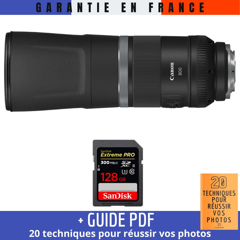 Canon RF 800mm f/11 IS STM Lens + 1 SanDisk 128GB UHS-II Card + '20 TECHNIQUES FOR SUCCESSFUL PHOTOS' Guide