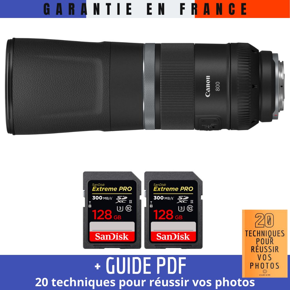 Canon RF 800mm f/11 IS STM Lens + 2 SanDisk 128GB UHS-II Cards