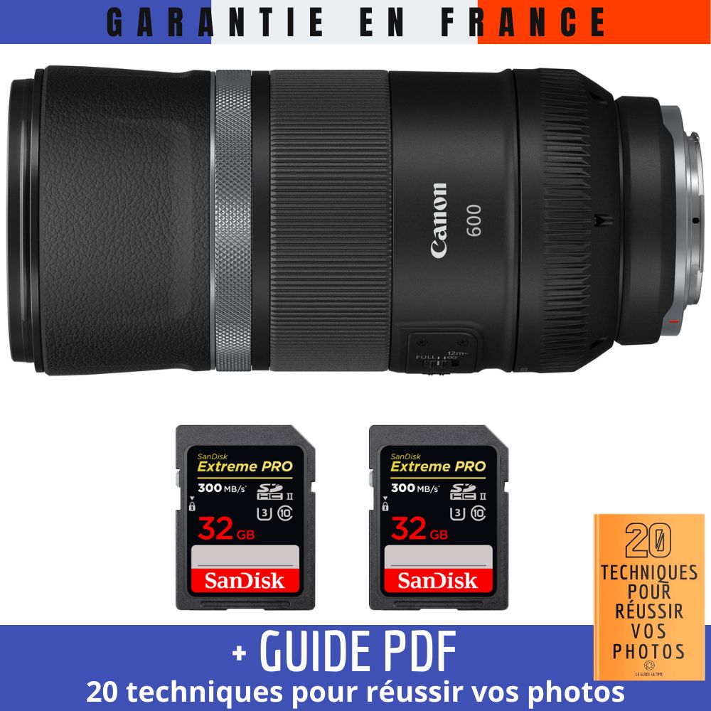 Canon RF 600mm f/11 IS STM Lens + 2 SanDisk 32GB UHS-II Cards + '20 Techniques for Succeeding in Photography' Guide