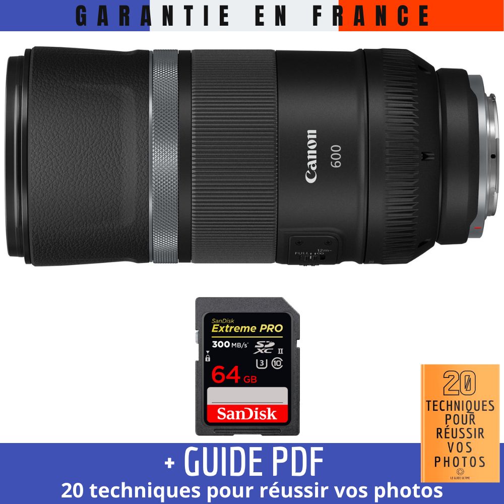 Canon RF 600mm f/11 IS STM + 1 SanDisk 64GB UHS-II Card + '20 Techniques for Success in Photography' Guide