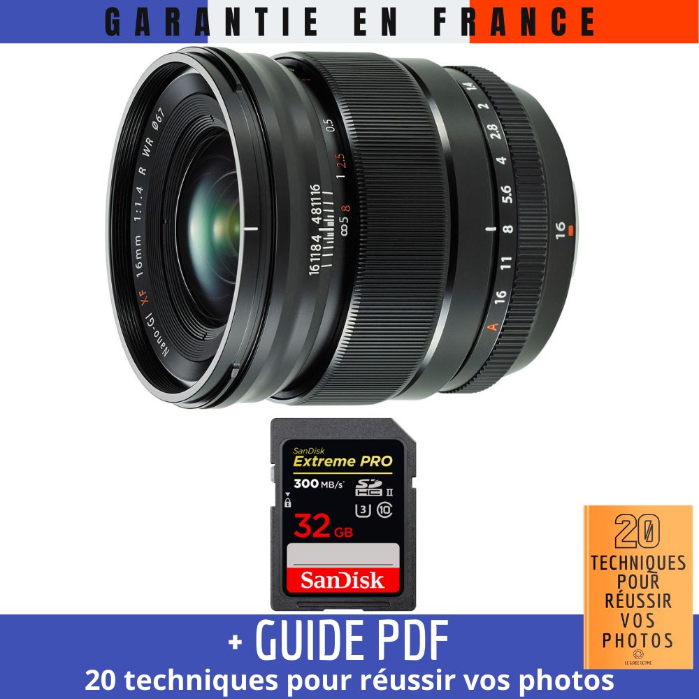 Fujifilm XF 16mm f/1.4 R WR Wide-Angle Lens + 32GB SanDisk UHS-II Card + Guide: 20 Techniques for Success