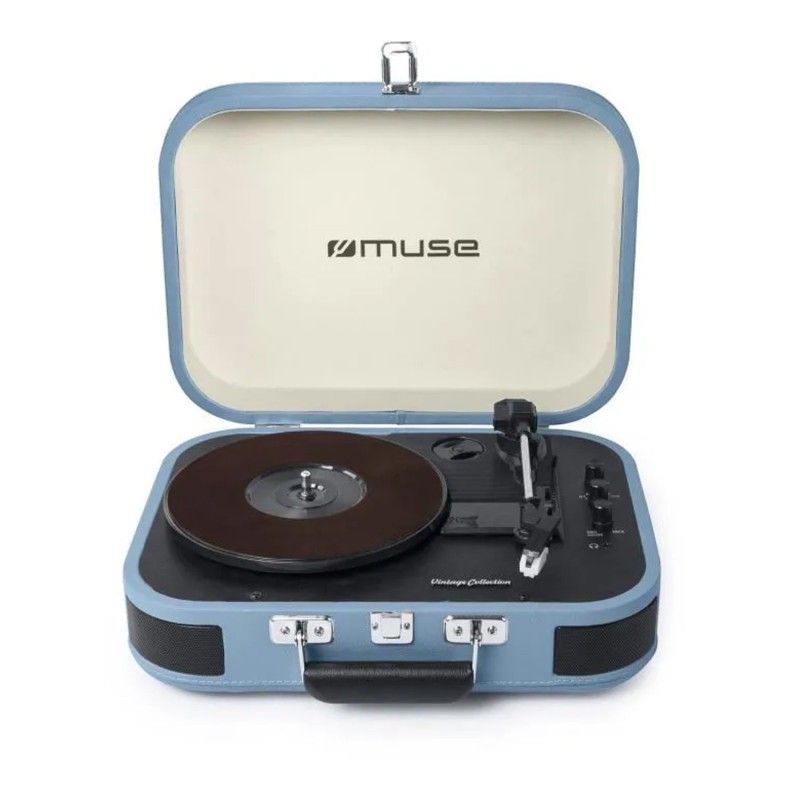 Muse Blue Stereo Vinyl Player with Integrated Speakers - USB/SD/AUX - Headphone Jack