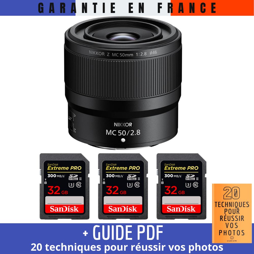 Nikon Z MC 50mm f/2.8 Macro Lens + 3 SanDisk 32GB UHS-II Cards (Guide PDF included)