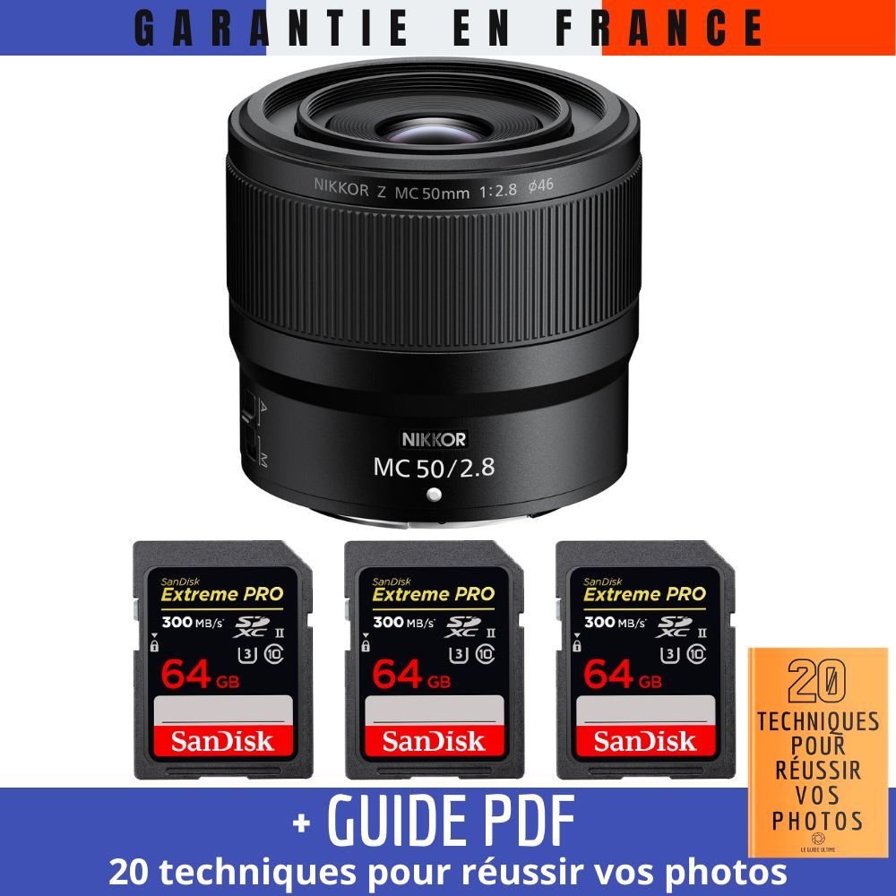 Nikon Z MC 50mm f/2.8 Macro Lens + 3 SanDisk 64GB UHS-II Cards (Guide PDF included)