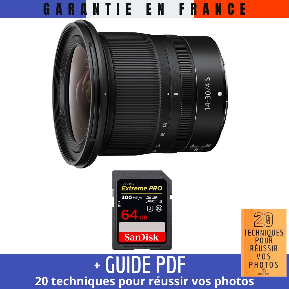 Nikon Z 14-30mm f/4 S Lens + 64GB SanDisk UHS-II 300MB/s Card + '20 TECHNIQUES POUR RÉUSSIR VOS PHOTOS' Guide