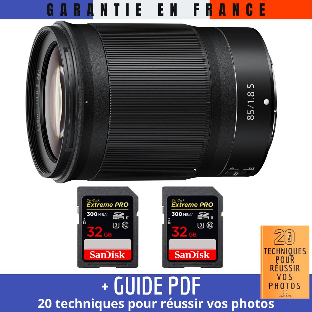 Nikon Z 85mm f/1.8 S Lens + 2x 32GB SanDisk UHS-II Memory Cards