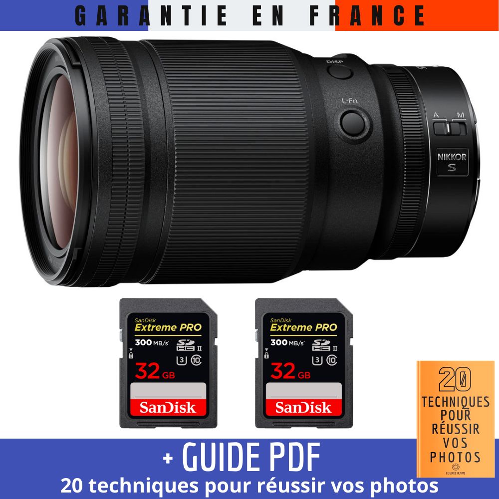 Objectif Nikon Z 50 mm f/1.2 S + 2 cartes SanDisk 32 Go UHS-II