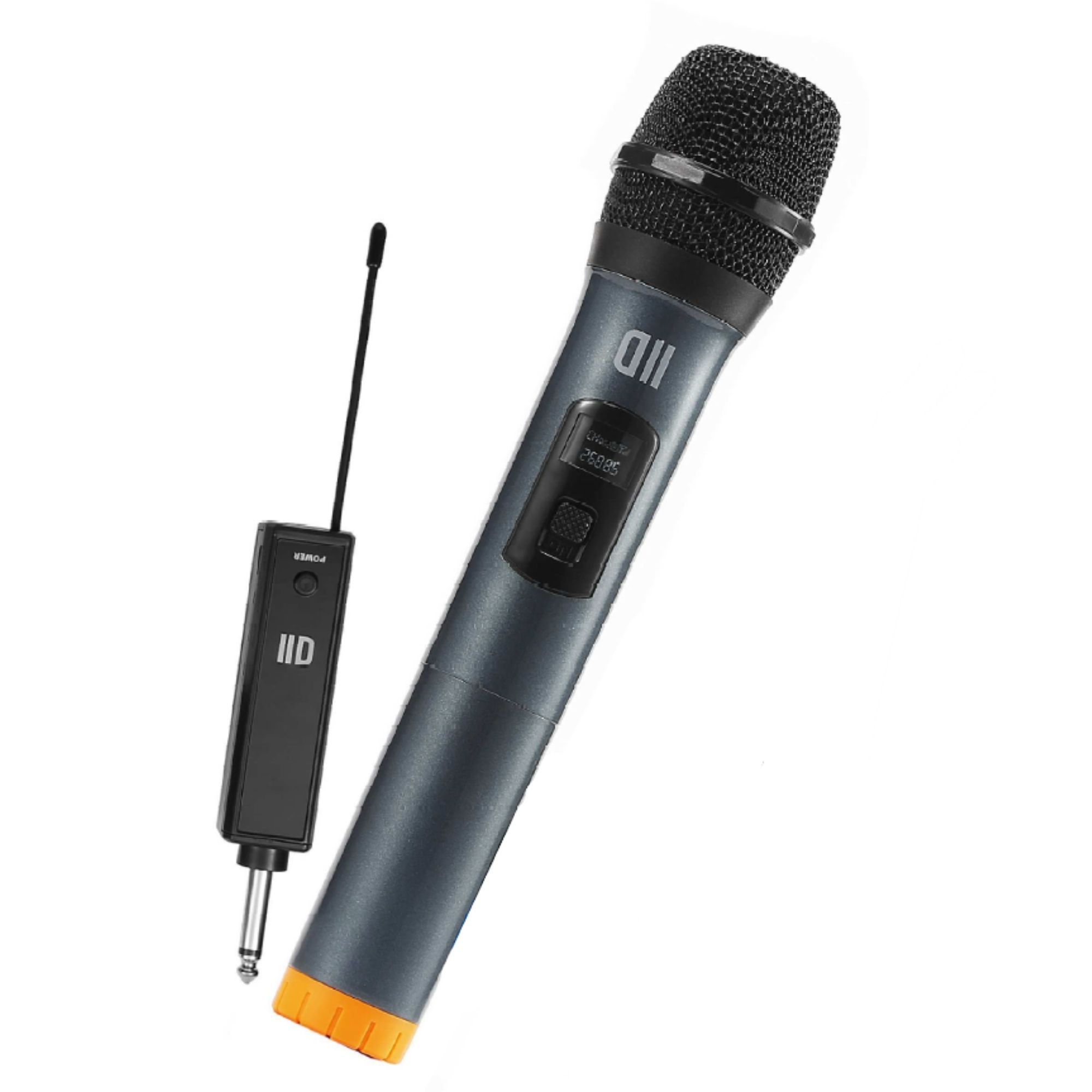 Micrófono dinámico omnidireccional WE inalámbrico con receptor recargable y pantalla, conector de 6,35 mm - NARANJA