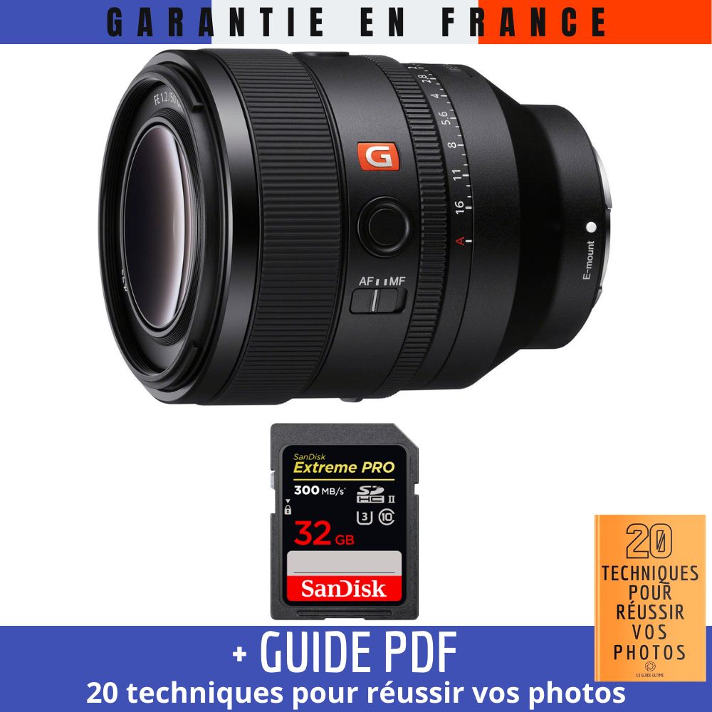 Sony FE 50mm f/1.2 GM Lens + 32GB SanDisk Extreme PRO UHS-II SDXC Memory Card + '20 TECHNIQUES FOR SUCCESSFUL PHOTOS' Guide