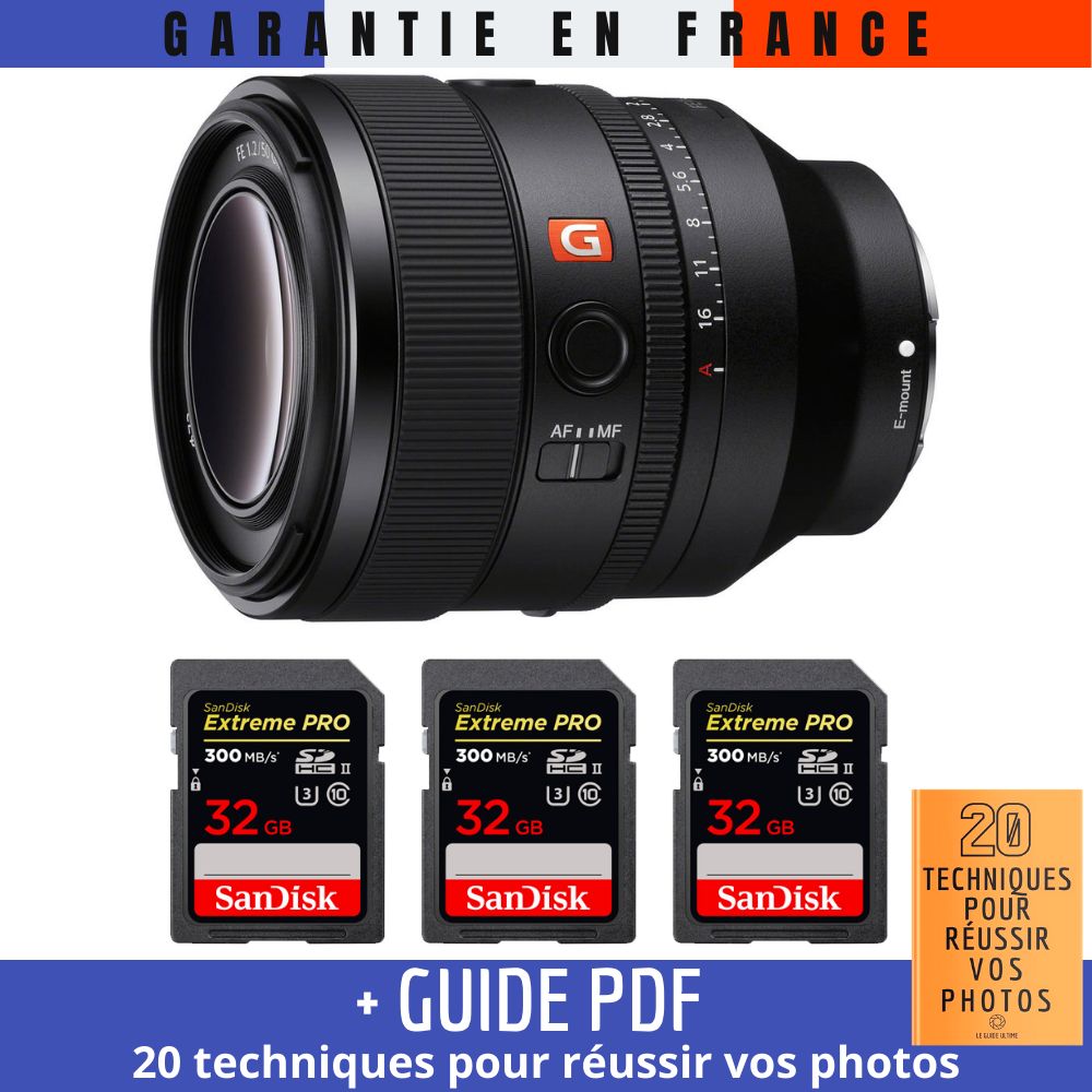 Sony FE 50mm f/1.2 GM Lens + 3 SanDisk 32GB Extreme PRO UHS-II SDXC Cards + '20 TECHNIQUES FOR SUCCESSFUL PHOTOS' Guide