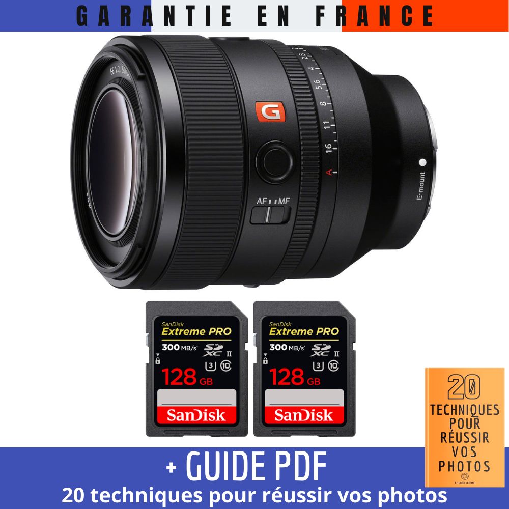 Sony FE 50mm f/1.2 GM Lens + 2 SanDisk 128GB Extreme PRO UHS-II SDXC Cards + '20 TECHNIQUES FOR SUCCESSFUL PHOTOS' Guide