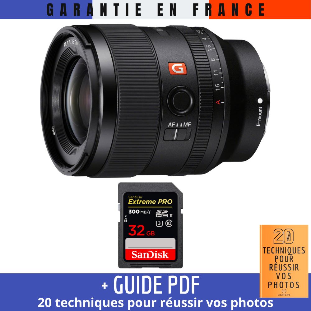 Sony FE 35mm f/1.4 GM Lens + 1 SanDisk 32GB Extreme PRO UHS-II SDXC Card + '20 TECHNIQUES POUR RÉUSSIR VOS PHOTOS' Guide