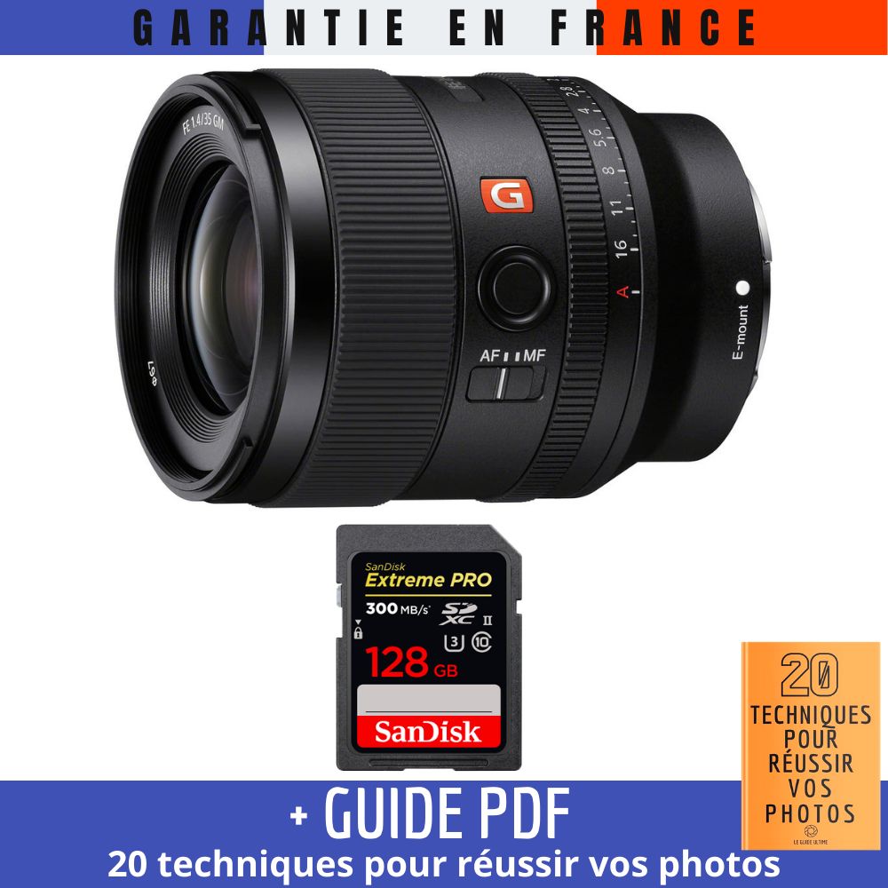 Sony FE 35mm f/1.4 GM Lens + 1 SanDisk 128GB Extreme PRO UHS-II SDXC Card + '20 TECHNIQUES POUR RÉUSSIR VOS PHOTOS' Guide
