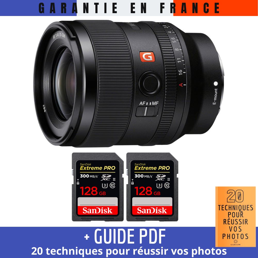 Sony FE 35mm f/1.4 GM Lens + 2 SanDisk 128GB Extreme PRO UHS-II SDXC Cards (300MB/s)