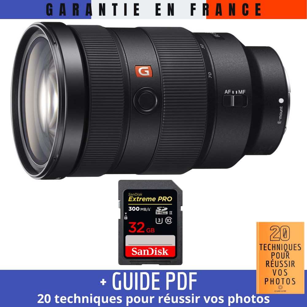 Sony FE 24-70mm f/2.8 GM Lens + 1 SanDisk 32GB Extreme PRO UHS-II SDXC Card + '20 TECHNIQUES POUR RÉUSSIR VOS PHOTOS' Guide