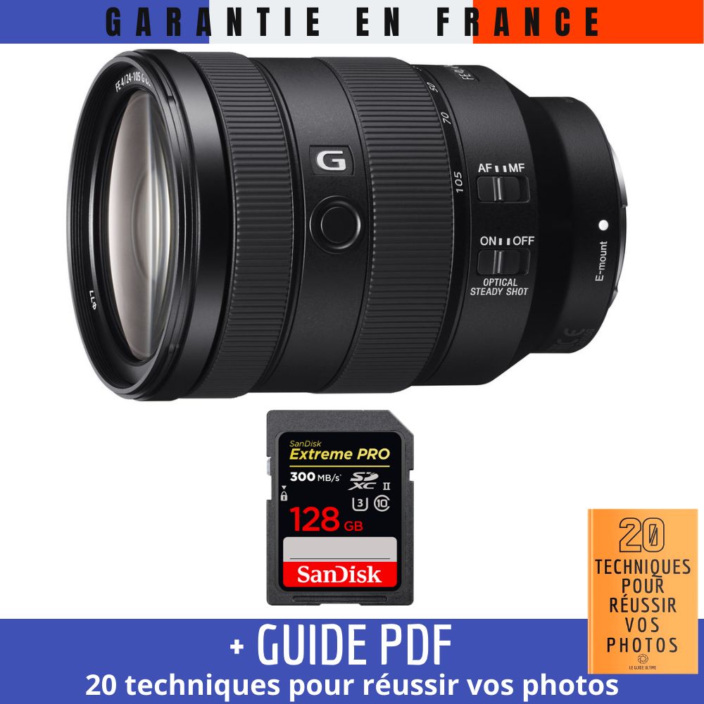 Sony FE 24-105mm f/4 G OSS Lens + 128GB SanDisk Extreme PRO UHS-II Card (Guide PDF included)