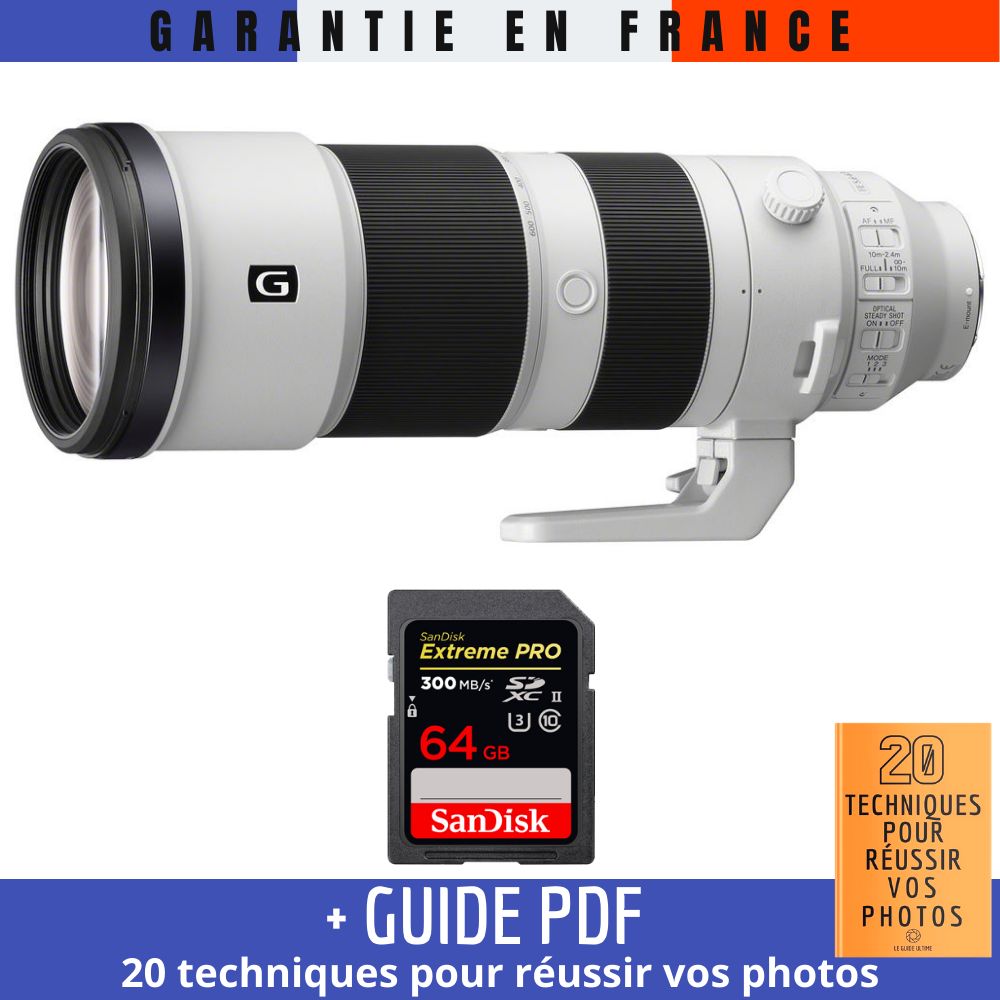 Sony FE 200-600mm f/5.6-6.3 G OSS Lens + 1 SanDisk 64GB UHS-II Card + '20 TECHNIQUES POUR RÉUSSIR VOS PHOTOS' Guide
