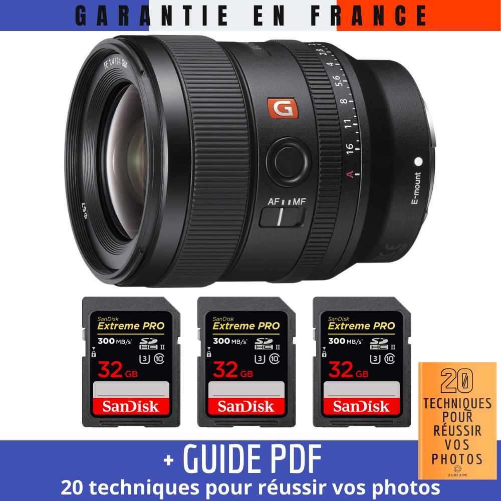 Sony FE 24mm f/1.4 GM Lens + 3 SanDisk 32GB UHS-II Cards + '20 TECHNIQUES FOR SUCCESSFUL PHOTOS' Guide