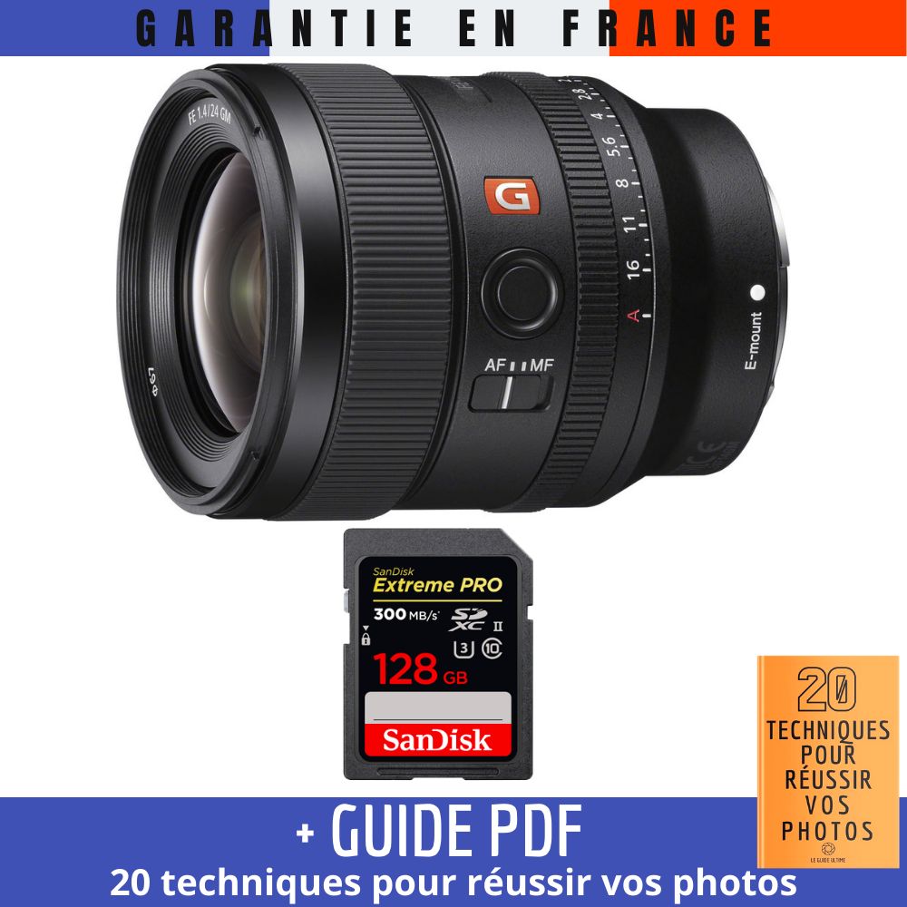 Sony FE 24mm f/1.4 GM Lens + 1 SanDisk 128GB UHS-II Card + '20 TECHNIQUES FOR SUCCESSFUL PHOTOS' Guide