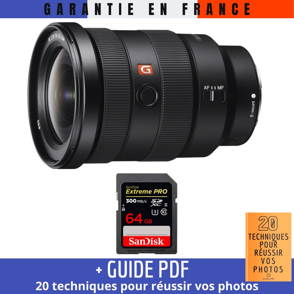 Sony FE 16-35mm f/2.8 GM Lens + 1 SanDisk 64GB UHS-II 300MB/s Card + '20 TECHNIQUES POUR RÉUSSIR VOS PHOTOS' Guide