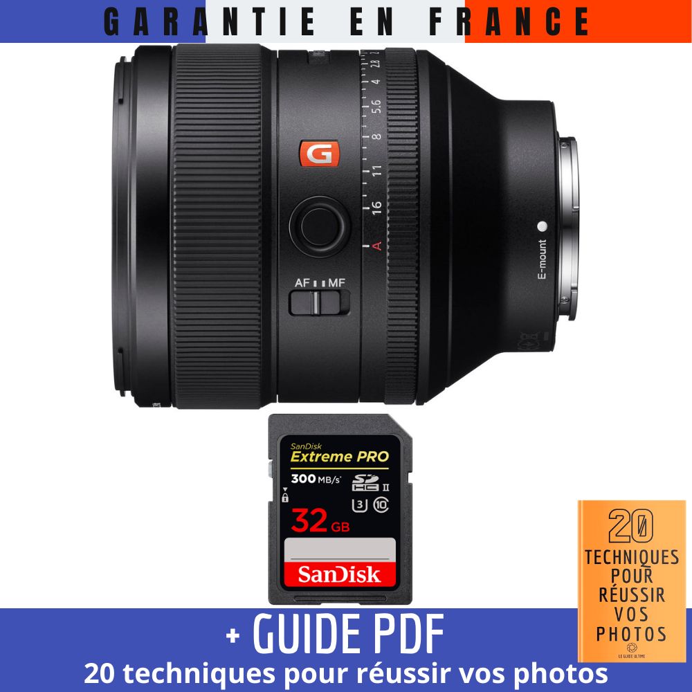 Sony FE 135mm f/1.8 GM Lens + 1x 32GB SanDisk UHS-II Card + '20 TECHNIQUES POUR RÉUSSIR VOS PHOTOS' Guide