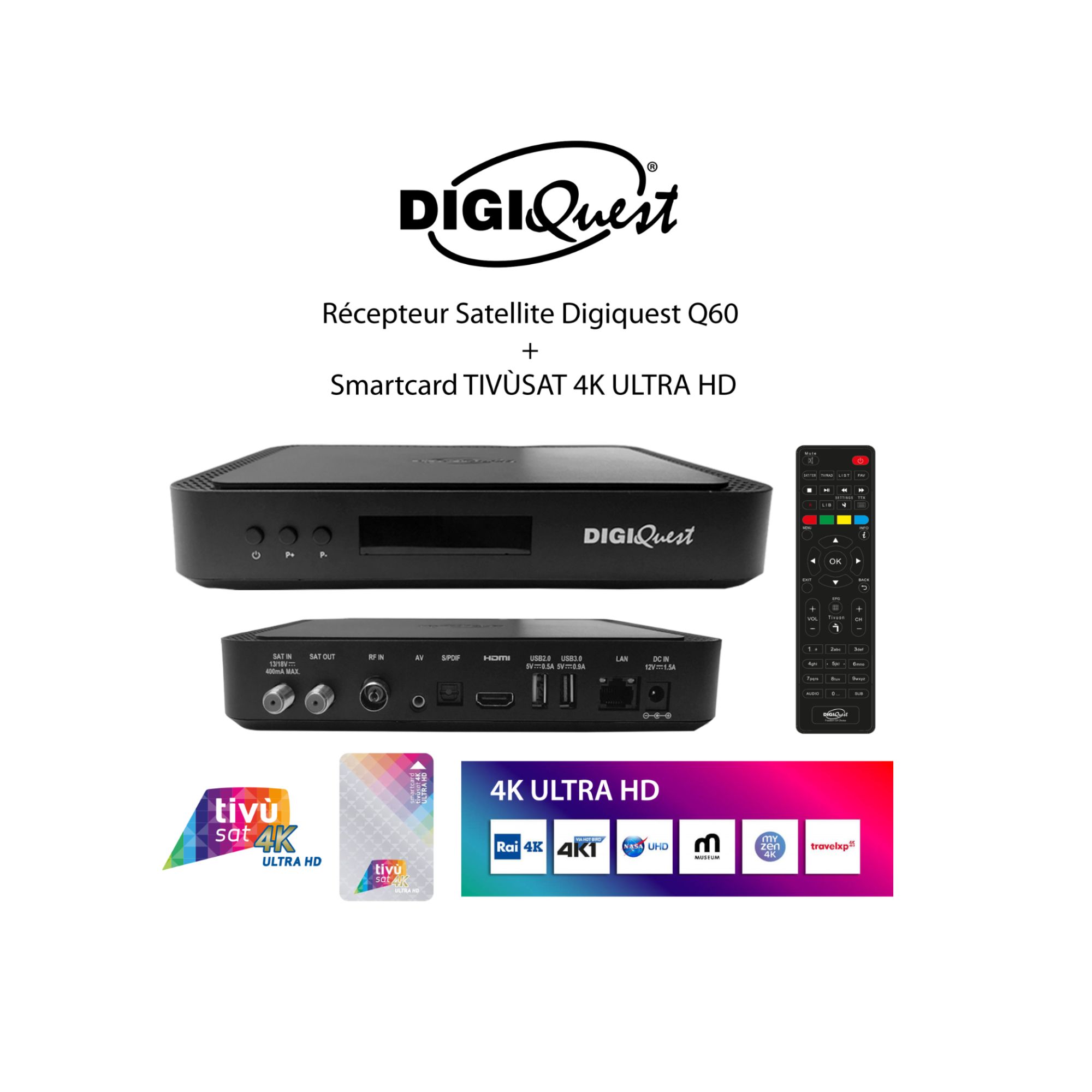HDME TIVÙSAT HD Satellite Receiver Digiquest Q60 + TIVÙSAT 4K Ultra HD Smartcard