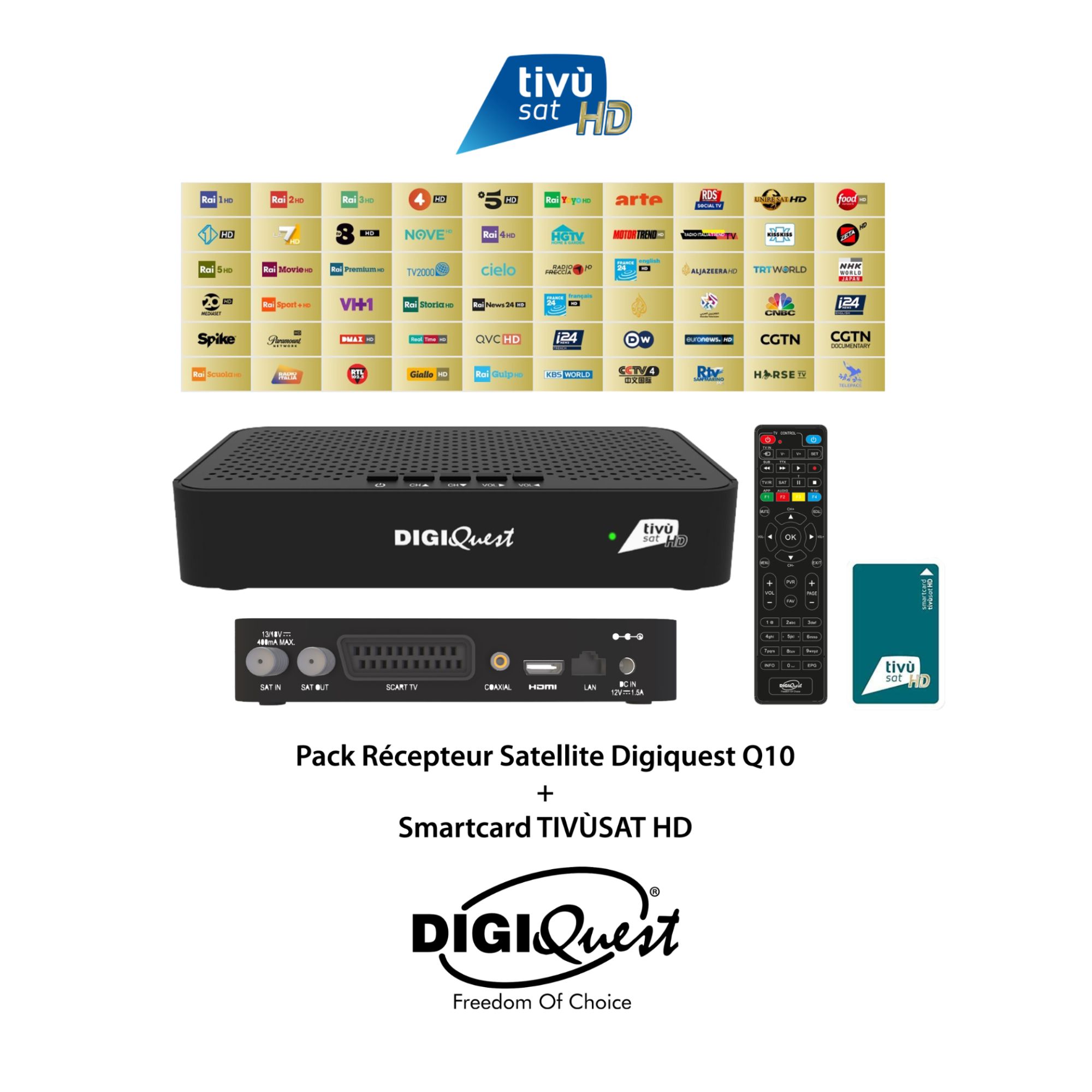 Kit Receptor Satélite HD TIVÙSAT Q10 + Tarjeta Smartcard TIVUSAT HD