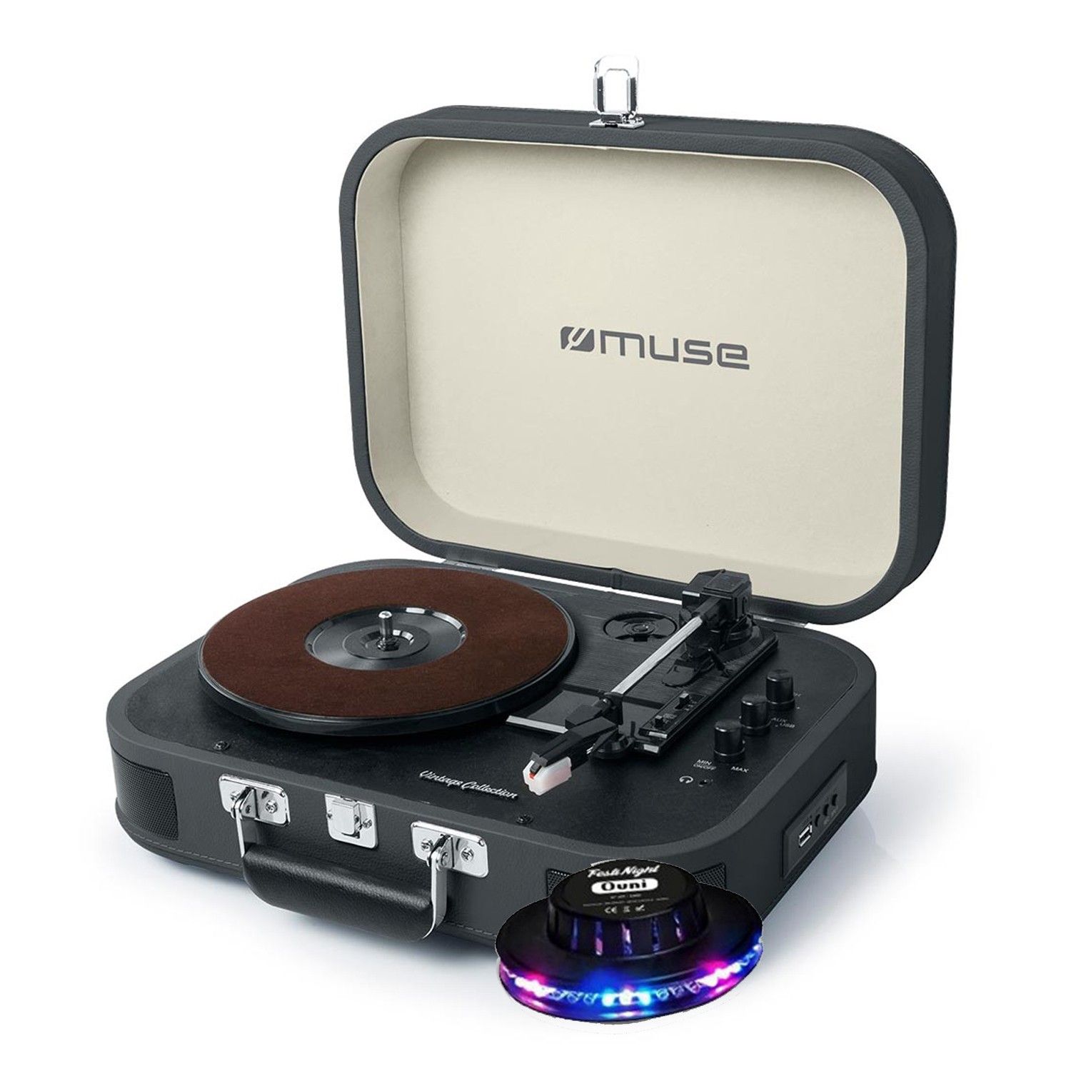 Muse MT-201DG Vinyl Player - Black Stereo 33/45/78 Speed Turntable with Built-in Speakers