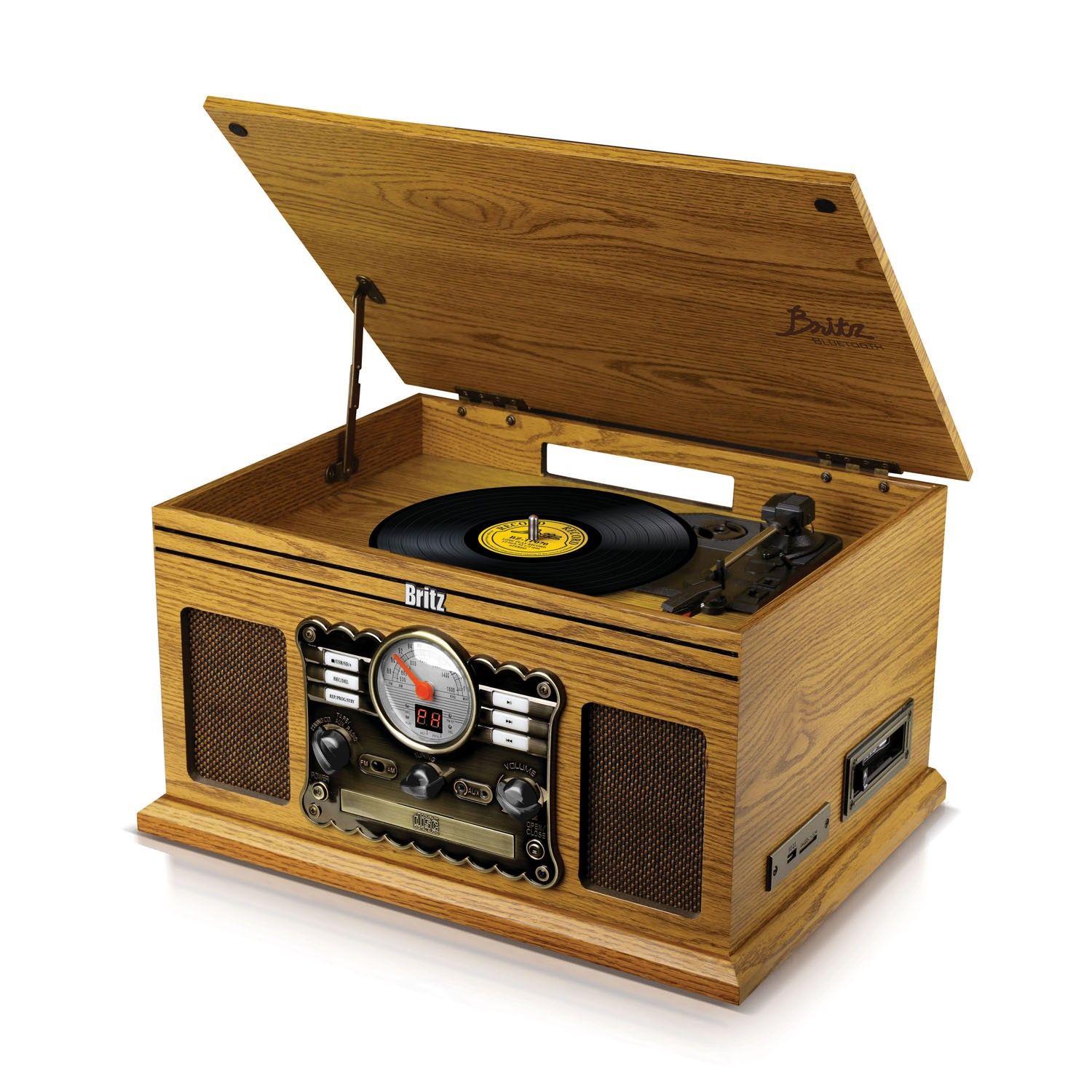 Britz Retro Turntable - 50W - 33/45/78 Speeds - Wood