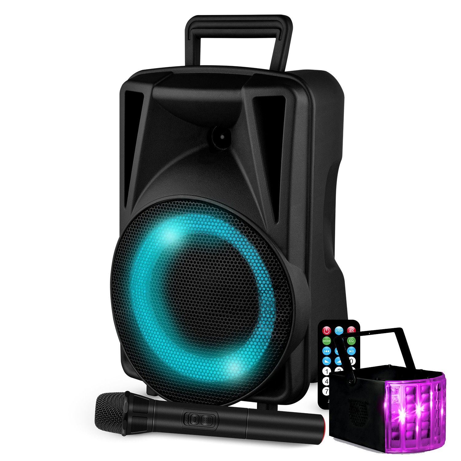 Active Speaker - FestiSound - 8" - 200W - Battery - Karaoke with USB SD Bluetooth TWS - VHF Microphone + RGB Ring Light