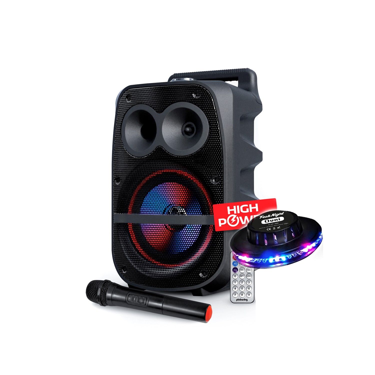 Pickering Ultimate Series 400W Mobile Speaker with LED RGB Lights and Built-in Microphone for Karaoke Events
