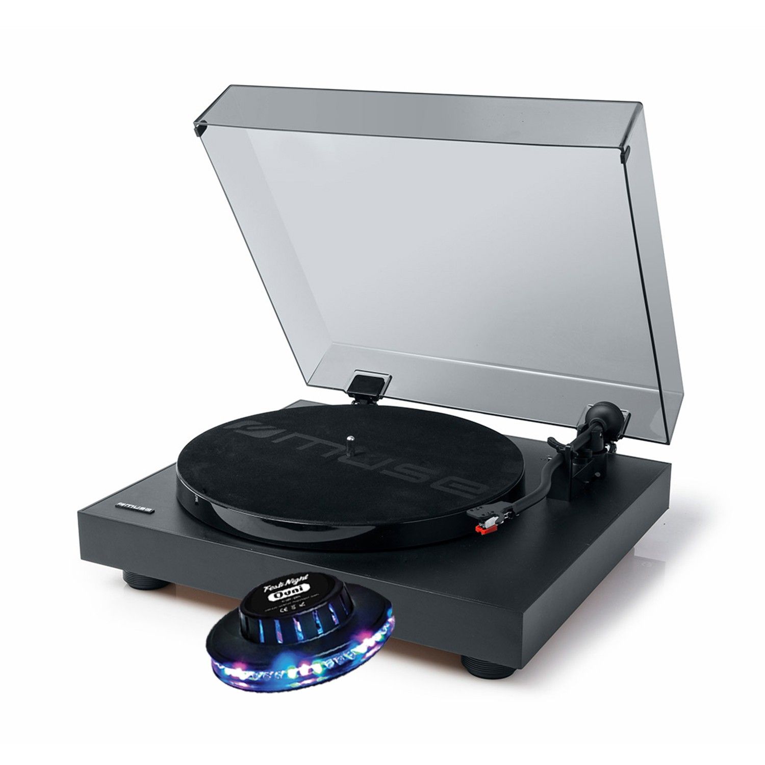 Muse MT-105B Vinyl Turntable with Automatic Shut-Off and 45 RPM Adapter - Black, UFO Light Effect