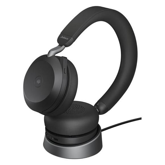 Jabra Evolve2 75 - Micro-casque - sur-oreille - Bluetooth - sans fil - Suppresseur de bruit actif - USB-C - isolation acoustique - noir - avec support de chargement - Certifié pour Microsoft Teams