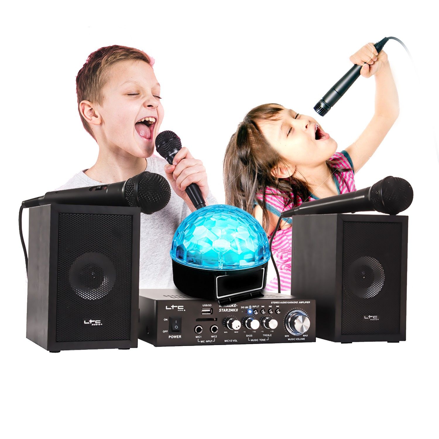 Kit Karaoké Enfants Ibiza Sound STAR2MKII avec Port USB/SD et Effets Lumineux BALL6 LED RVB