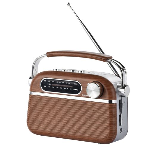 Halterrego Vintage Radio - Large Wave, Wood Look, AM/FM/SW, USB/Micro SD Reader, AC Power or Batteries (Not Included)