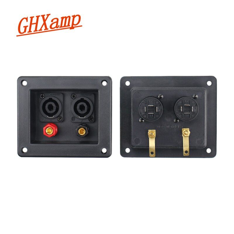 Nipseyteko Speaker Junction Box, ABS, Double Socket, 4 Terminals, Red/Black Connectors, 76x60mm, Audio Accessory