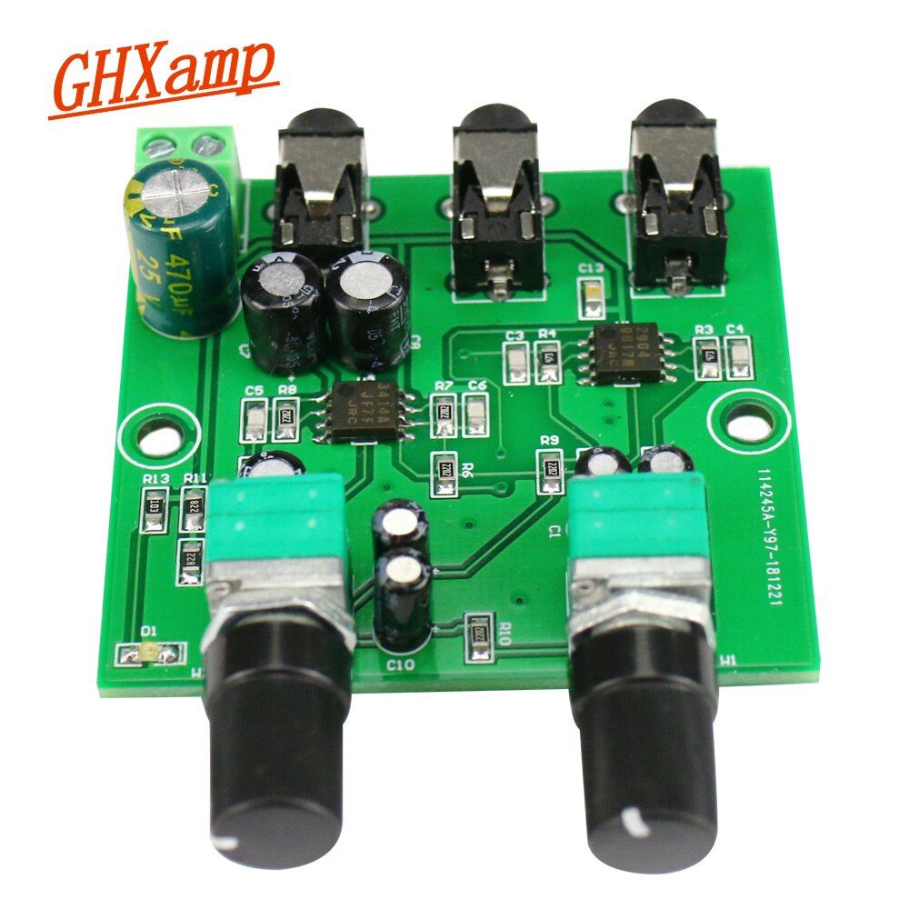 Nipseyteko Stereo Audio Mixing Card, 2-Way Input, 1-Way Output Amplification, DIY Headphone Amplifier (2 In 1 Out)