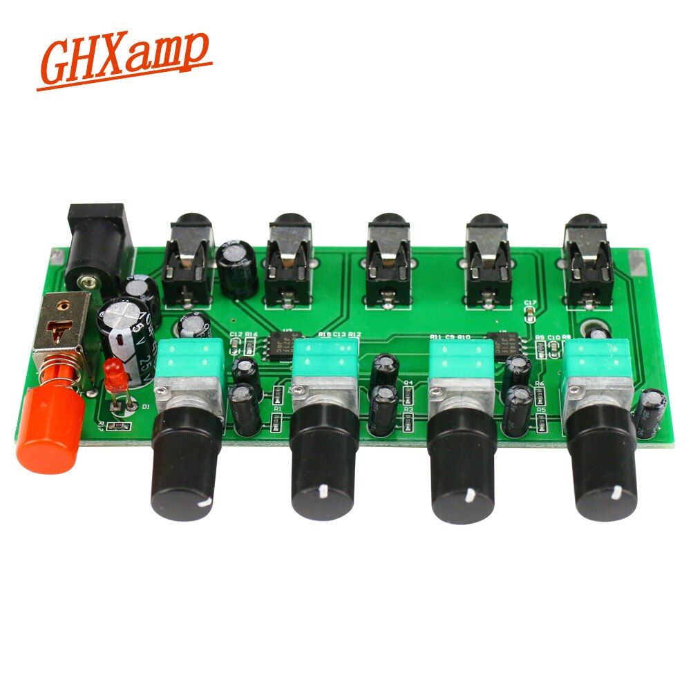 Nipseyteko Stereo Audio Mixer Board, 4 Input, 1 Output, Headphone Amplifier, NJM3414, Four Inputs, One Output
