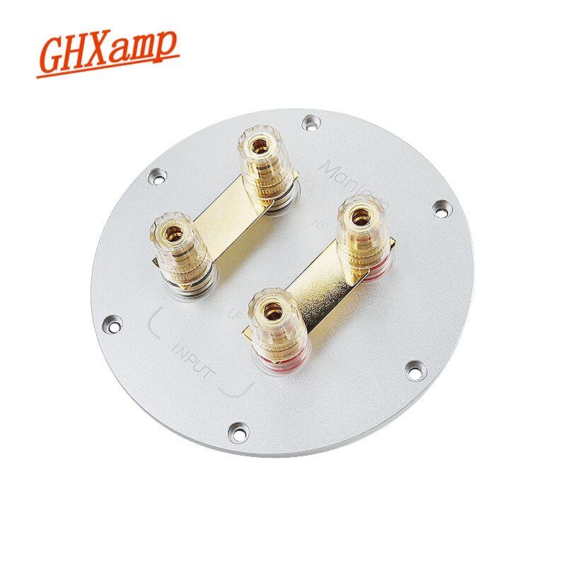 Nipseyteko Speaker Wiring Terminal Block, 4-Way Copper Terminal, Dual-Line Crossover for Audio Accessories, 1 Piece