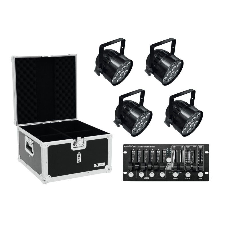 Eurolite LED PAR-56 HCL Black Set (4x) + Case + Controller