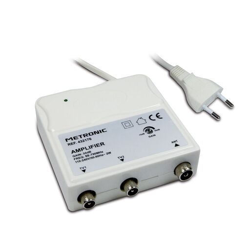 Metronic Indoor FM/VHF/UHF Amplifier with 30dB Gain Adjustment and 4G Filter - White