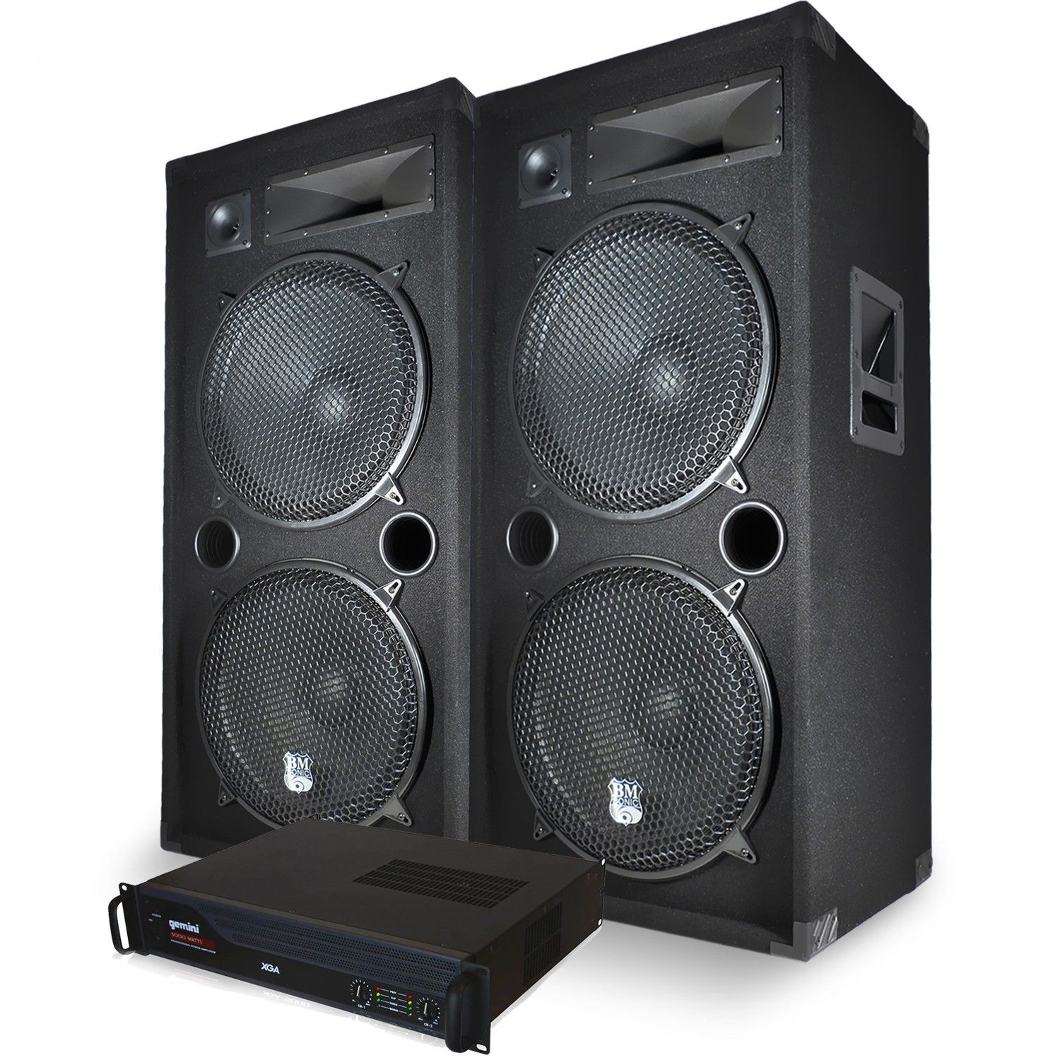 BM Sonic DJ Club LSC215 38cm Speakers - 5000W Gemini Amplifier