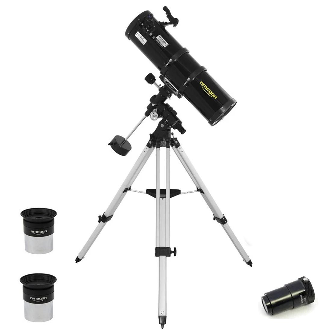 Omegon 150/750 EQ4 Telescope with Equatorial Mount Type D + Polar Sighting + Eyepieces + Barlow Lens